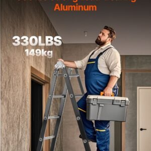 multi purpose folding ladder, 7 in 1 tall extension step ladder, a frame 5 step telescoping ladder, 19ft reach height heavy duty adjustable ladder, 330 lbs capacity for home outdoor