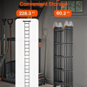 multi purpose folding ladder, 7 in 1 tall extension step ladder, a frame 5 step telescoping ladder, 19ft reach height heavy duty adjustable ladder, 330 lbs capacity for home outdoor