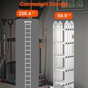 multi purpose folding ladder, 7 in 1 tall extension step ladder, a frame 5 step telescoping ladder, 19ft reach height heavy duty adjustable ladder, 330 lbs capacity for home outdoor metal