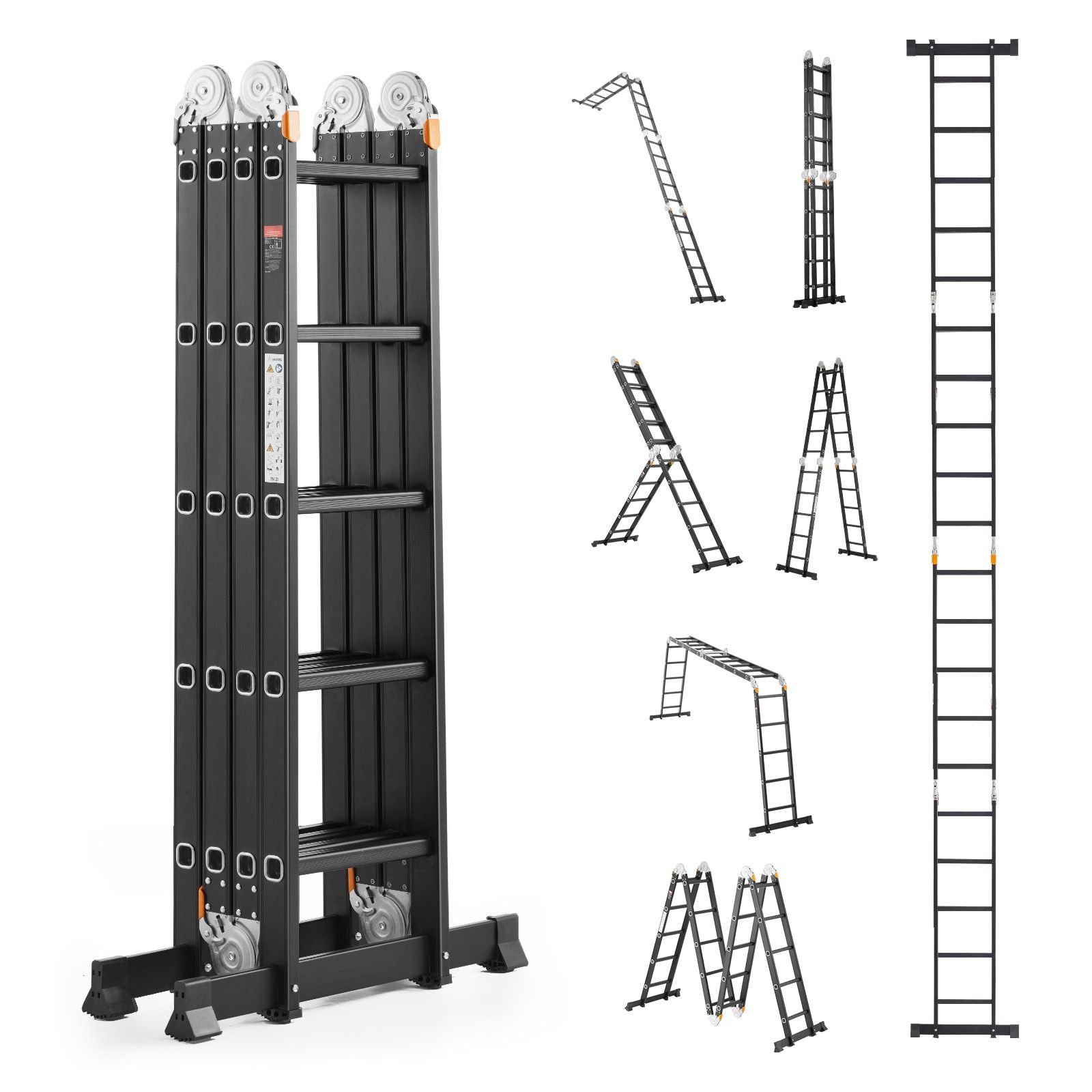 multi purpose folding ladder, 7 in 1 tall extension step ladder, a frame 5 step telescoping ladder, 19ft reach height heavy duty adjustable ladder, 330 lbs capacity for home outdoor