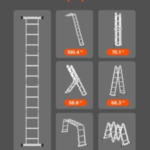 multi purpose folding ladder, 7 in 1 tall step ladder, a frame 3 step adjustable telescoping ladder, 12ft reach height heavy duty extension ladder, 330 lbs capacity for household outdoor work