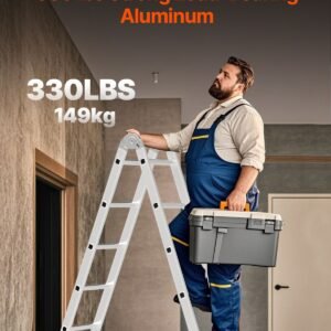 multi purpose folding ladder, 7 in 1 tall step ladder, a frame 3 step adjustable telescoping ladder, 12ft reach height heavy duty extension ladder, 330 lbs capacity for household outdoor work