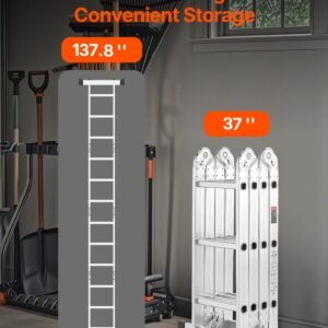 multi purpose folding ladder, 7 in 1 tall step ladder, a frame 3 step adjustable telescoping ladder, 12ft reach height heavy duty extension ladder, 330 lbs capacity for household outdoor work