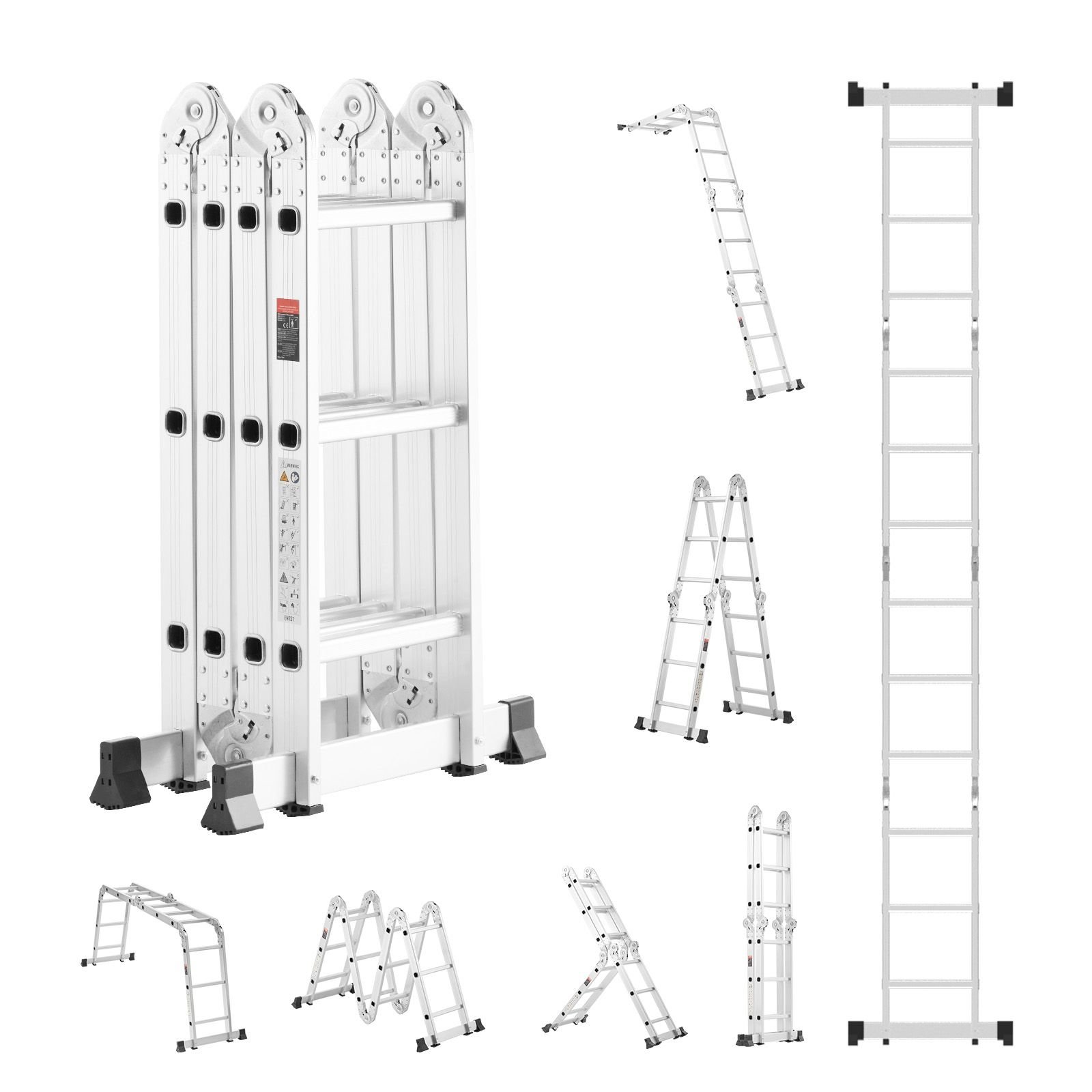 multi purpose folding ladder, 7 in 1 tall step ladder, a frame 3 step adjustable telescoping ladder, 12ft reach height heavy duty extension ladder, 330 lbs capacity for household outdoor work