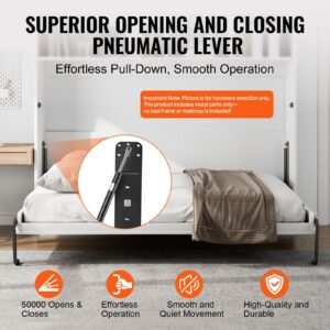 murphy bed kit, full size, deluxe diy wall bed mechanical hardware kit, pneumatic lever heavy duty bed frame support, folding cabinet wall bed space saving design for guestroom, easy to build