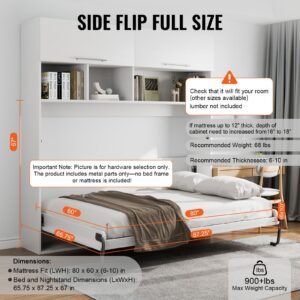 murphy bed kit, queen size, deluxe diy wall bed mechanical hardware kit, pneumatic lever heavy duty bed frame support, folding cabinet wall bed space saving design for guestroom, easy to build