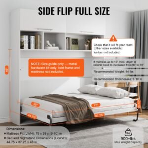 murphy bed kit, twin size, deluxe diy wall bed mechanical hardware kit, pneumatic lever heavy duty bed frame support, folding cabinet wall bed space saving design for guestroom, easy to build