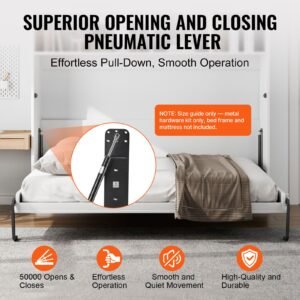 murphy bed kit, twin size, deluxe diy wall bed mechanical hardware kit, pneumatic lever heavy duty bed frame support, folding cabinet wall bed space saving design for guestroom, easy to build