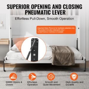 murphy bed kit, twin size, vertical deluxe diy wall bed mechanical hardware kit, pneumatic lever heavy duty bed frame support, folding cabinet wall bed space saving design for guestroom