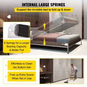 murphy mounting wall springs mechanism heavy duty support hardware diy kit for king queen bed (vertical), white