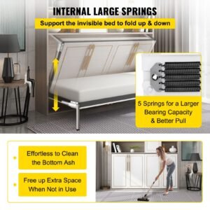 murphy mounting wall springs mechanism heavy duty support hardware diy kit for queen twin size bed (horizontal), white
