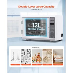 nail tool cleaning machine, 12l large capacity, multi functional tool cabinet cleaner box with timer setting, tempered glass door, 185nm wavelength, for labs, home, nail salons, beauty salons