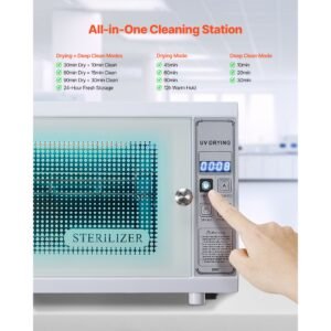 nail tool cleaning machine, 12l large capacity, multi functional tool cabinet cleaner box with timer setting, tempered glass door, 185nm wavelength, for labs, home, nail salons, beauty salons