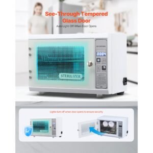 nail tool cleaning machine, 12l large capacity, multi functional tool cabinet cleaner box with timer setting, tempered glass door, 185nm wavelength, for labs, home, nail salons, beauty salons