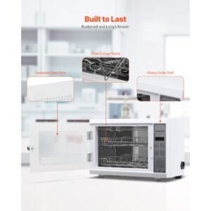 nail tool cleaning machine, 12l large capacity, multi functional tool cabinet cleaner box with timer setting, tempered glass door, 185nm wavelength, for labs, home, nail salons, beauty salons
