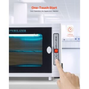 nail tool cleaning machine, 12l large capacity, tool cabinet cleaner box with timer setting, tempered glass door, 185nm wavelength, for labs, home, nail salons, hair studios, beauty salons