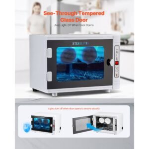 nail tool cleaning machine, 12l large capacity, tool cabinet cleaner box with timer setting, tempered glass door, 185nm wavelength, for labs, home, nail salons, hair studios, beauty salons