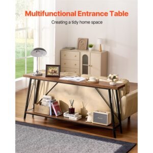 narrow console sofa table, 70.9 inches behind couch table, 2 tier long entryway table and skinny hallway table, narrow sofa table with metal frame, for entryway, hallway, living room & bedroom