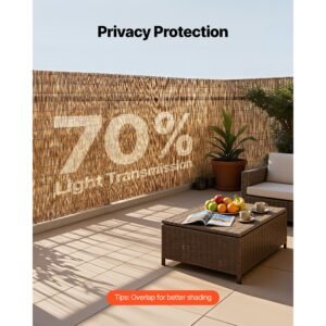natural reed fencing, 4 ft x 16.4 ft, 2 pack decorative natural reed fencing roll, decorative fence for divider, privacy screen panel curtain for balcony patio garden backyard outdoor, brown