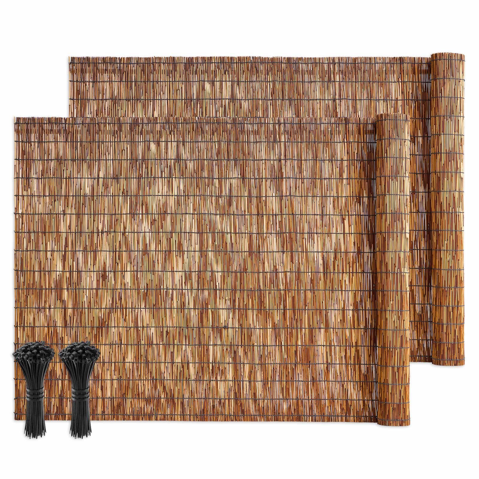 natural reed fencing, 4 ft x 16.4 ft, 2 pack decorative natural reed fencing roll, decorative fence for divider, privacy screen panel curtain for balcony patio garden backyard outdoor, brown