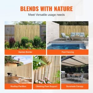 natural rolled bamboo fence, eco friendly bamboo privacy fence 4 ft h x 6 ft l x 0.75 in d. , decorative bamboo privacy screen for garden, backyard, balcony, patio, pool side
