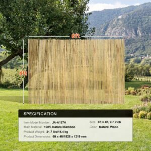 natural rolled bamboo fence, eco friendly bamboo privacy fence 4 ft h x 6 ft l x 0.75 in d. , decorative bamboo privacy screen for garden, backyard, balcony, patio, pool side