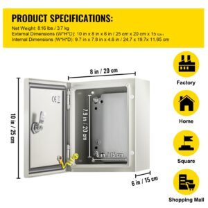 nema metal case, 10 x 8 x 6'' nema 4x metal electric enclosure, ip66 water & dust resistant, suitable for both outdoor & indoor use, includes mounting plate
