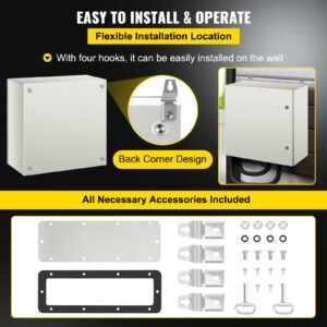 nema metal case, 24x24x12'' nema 4x metal electric enclosure, ip66 water & dust resistant, suitable for both outdoor & indoor use, includes mounting plate