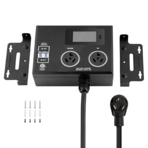 NEMA Splitter for Dryer and EV, 3-Color LED Indicator, 240V Smart Power Distribution, With NEMA 10-30 Plug, Two NEMA 10-30 Outlets, 3.4 in LCD Screen, Max 24A Dryer EV, Tested to ETL Standard
