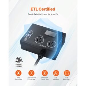 nema splitter for dryer and ev, 3 color led indicator, 240v smart power distribution, with nema 10 30 plug, two nema 10 30 outlets, 3.4 in lcd screen, max 24a dryer ev, tested to etl standard