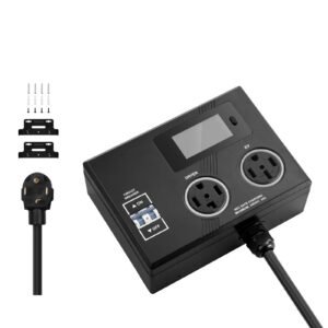 NEMA Splitter for Dryer and EV, 3-Color LED Indicator, 240V Smart Power Distribution, With NEMA 14-30 Plug, NEMA 14-30 & NEMA 14-50 Outlets, Large 3.4-Inch LCD Screen, for Max 24A Dryer or EV