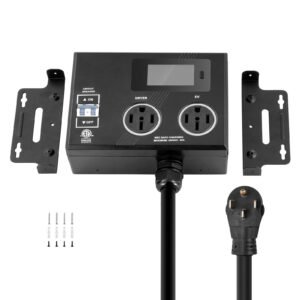 NEMA Splitter for Dryer and EV, 3-Color LED Indicator, 240V Smart Power Distribution, With NEMA 14-50 Plug, Two NEMA 14-50 Outlets, 3.4 in LCD Screen, Max 40A Dryer EV, Tested to ETL Standard