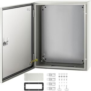 nema steel case, 20x16x6'' nema 4x metal electric enclosure, ip66 water & dust resistant, suitable for both outdoor/indoor use, includes mounting plate