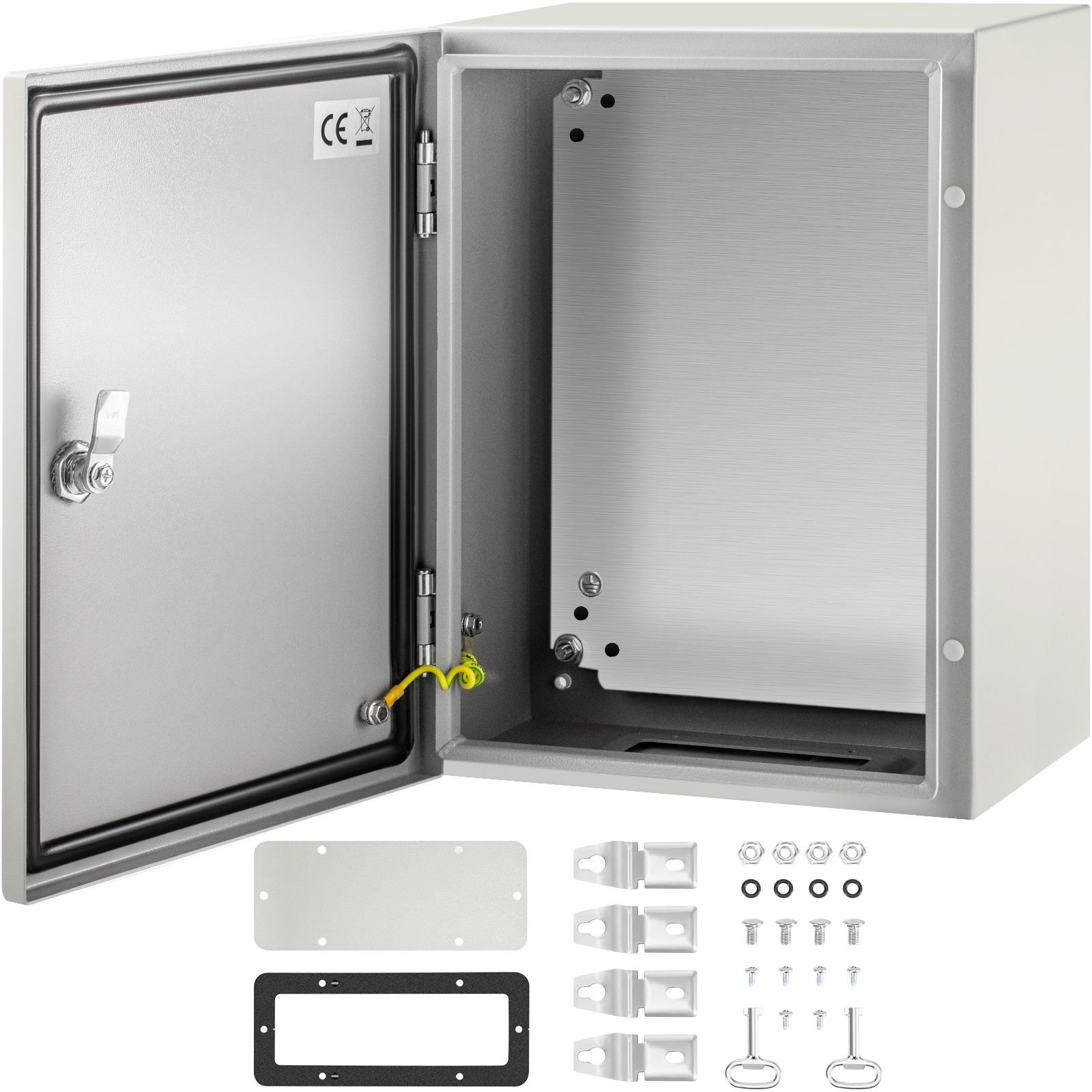 nema steel case, dimensions 16x12x8 inches, nema 4x steel electric enclosure, ip66 rated for water and dust resistance, suitable for both outdoor and indoor use, includes mounting plate