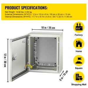 nema steel enclosure, 12 x 10 x 6'' nema 4x steel electrical box, ip66 waterproof & dustproof, outdoor/indoor electrical junction box, with mounting plate