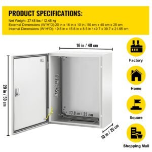 nema steel enclosure, 20 x 16 x 10'' nema 4x steel electrical box, ip66 waterproof & dustproof, outdoor/indoor electrical junction box, with mounting plate