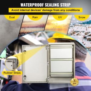nema steel enclosure, 24 x 16 x 9'' nema 4x fiberglass electrical box, ip66 waterproof & dustproof, outdoor/indoor electrical junction box, with mounting plate(60 x 40 x 23 cm)