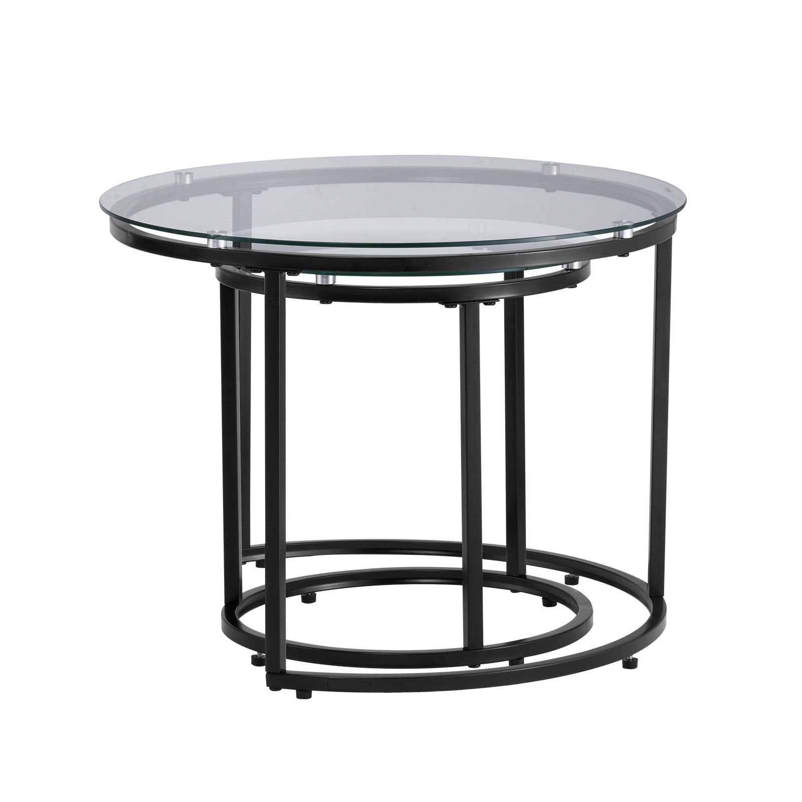 nesting coffee table set of 2, 23.6 in round coffee table, glass nesting tables for small place, modern end side tables night stand with metal frame, for living room, bedroom, balcony, office