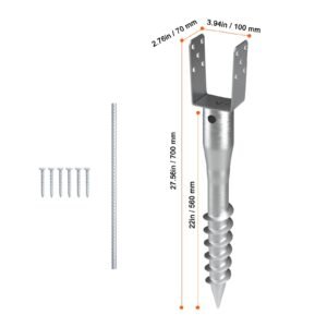 no dig ground anchor, 1 pack 3.94 x 2.76 x 27.56 in diy screw in post stake, includes 6 lag bolts & a rebar, u shape heavy duty steel post holder, great for mailbox posts and fence posts