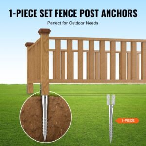 no dig ground anchor, 1 pack 3.94 x 2.76 x 27.56 in diy screw in post stake, includes 6 lag bolts & a rebar, u shape heavy duty steel post holder, great for mailbox posts and fence posts