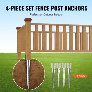 no dig ground anchor, 4 pack 3.94 x 2.76 x 27.56 in diy screw in post stake, includes 6 lag bolts & a rebar, u shape heavy duty steel post holder, great for mailbox posts and fence posts