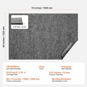 non slip resistant rug pad, protective cushioning carpet pad, 2'x8' (7.875' actual), 1/4"thick, dual surface, polyester felt + latex, 1 2m² area carpet padding rug cushion safe for all floors
