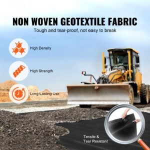 non woven geotextile fabric under gravel, 10x100ft 8oz driveway fabric landscape fabric, heavy duty weed barrier fabric, ground cover weed control fabric, french drains drainage fabric, black
