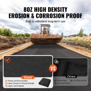 non woven geotextile fabric under gravel, 10x100ft 8oz driveway fabric landscape fabric, heavy duty weed barrier fabric, ground cover weed control fabric, french drains drainage fabric, black