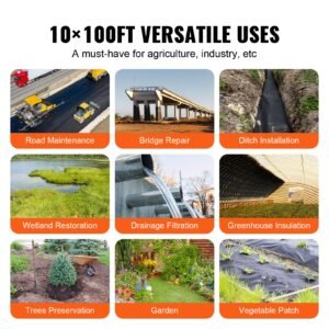 non woven geotextile fabric under gravel, 10x100ft 8oz driveway fabric landscape fabric, heavy duty weed barrier fabric, ground cover weed control fabric, french drains drainage fabric, black
