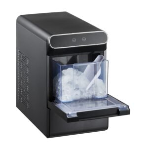 Nugget Ice Maker, 37lbs/24H Pebble Ice Maker with Self Cleaning, Chewable Ice Maker with Ice Scoop and Basket, Stainless Steel Ice Machine with Convenient Ice Transfer for Home Kitchen Office
