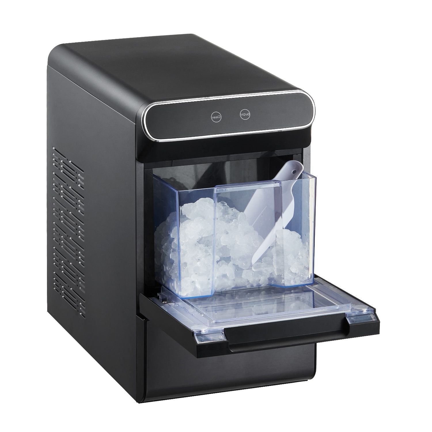 nugget ice maker, 37lbs/24h pebble ice maker with self cleaning, chewable ice maker with ice scoop and basket, stainless steel ice machine with convenient ice transfer for home kitchen office