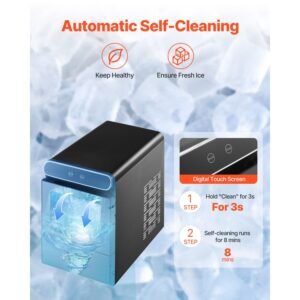 nugget ice maker, 37lbs/24h pebble ice maker with self cleaning, chewable ice maker with ice scoop and basket, stainless steel ice machine with convenient ice transfer for home kitchen office