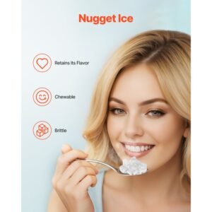 nugget ice maker, 37lbs/24h pebble ice maker with self cleaning, chewable ice maker with ice scoop and basket, stainless steel ice machine with convenient ice transfer for home kitchen office
