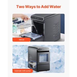 nugget ice maker, 37lbs/24h pebble ice maker with self cleaning, chewable ice maker with ice scoop and basket, stainless steel ice machine with convenient ice transfer for home kitchen office
